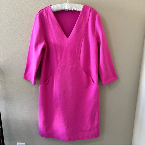 Boden Brontë Ottoman Sheath Dress US 12R UK 16R Pink V Neck 3/4 Sleeve J0235 - Picture 1 of 10